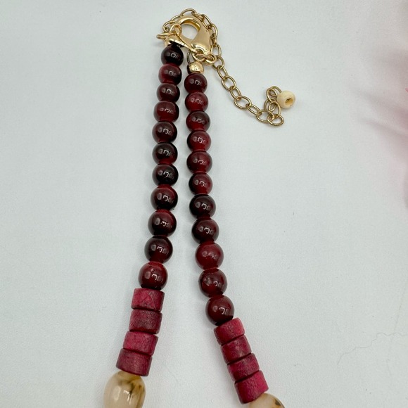 Chico’s Cherry-Colored Bib Necklace Beaded Tribal Boho Tropic Vaca Statement - Picture 12 of 14